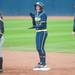 Michigan freshman Kelsey Susalla cheers form second base after hitting a two run double during the sixth inning of their game against Iowa at Alumni field Saturday, April 20.
Courtney Sacco I AnnArbor.com